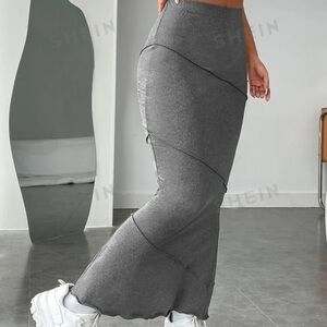 SHEIN Maxi Solid Lettuce Trim Pencil Skirt